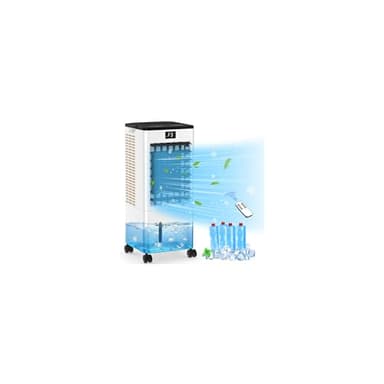 Condizionatore Portatile Serbatoio 8 L, Raffreddatore d’Aria 4 in 1, 4 Modalità 3 Velocità, Climatizzatore Evaporativo 60 W, Timer 1-12 H, con Telecomando, 4 Ruote per Casa e Ufficio