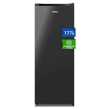 CHiQ CSD208D4E Congelatore Verticale 177L - Tecnologia, Congelazione 4 Stelle (-24℃), Silenzioso 39dB, Design Acciaio Nero, Piedini Regolabili & Porta Reversibile, Compatto 540x550x1440mm