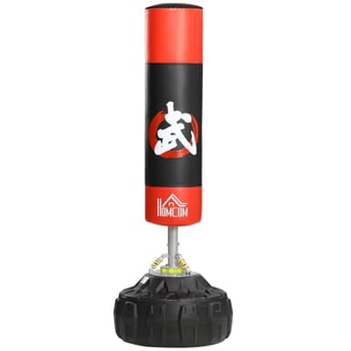 HOMCOM Sacco da Boxe da Terra Adulti, 180 cm Sacco Boxe da Terra con 10 Ventose, Sacchi da Kickboxing per Muay Thai MMA Allenamento Fitness, per Casa Palestra Home Gym, Nero e Rosso