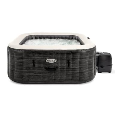 Intex 28452EX - PureSpa Vasca Idromassaggio Greystone Deluxe Quadrata, 6 posti, 170 Getti, Riscaldatore, PVC, Grigio, 195x195x71 cm