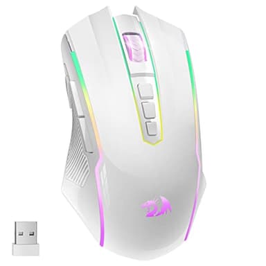 Redragon Mouse da Gaming Wireless, RGB Ricaricabile con 9 Tasti Programmabili Macro Editing/8000 DPI, Mouse da Gaming Wireless Ergonomico, 70 Ore per Gamer PC/Mac, Bianco
