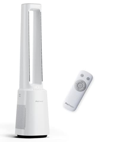 Pro Breeze OmniAir Ventilatore a Torre Senza Lama 105,6 cm con Purificatore d'Aria, Ultra Silenzioso, Telecomando, Filtro HEPA, Display LED, 10 Velocità, 5 Modalità, Oscillazione 75°