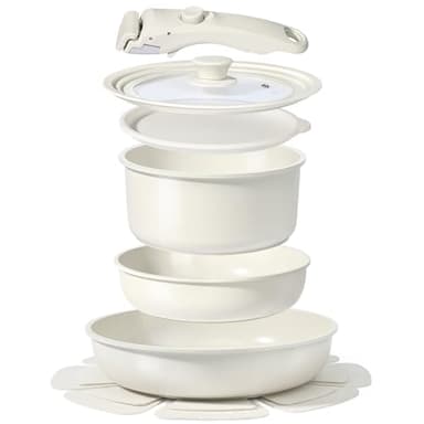 Set Di 8 Pentole E Padelle Con Manici Rimovibili, Pentole Con Rivestimento Antiaderente In Ceramica, Set Di Padelle Pressofuse Per Piano Cottura A Induzione, Set Di Pentole Con Padelle