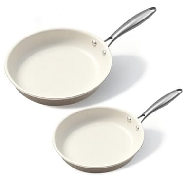 Jovire 24 cm e 28 cm in ceramica antiaderente padella Skillet - PFAS-Free, non tossico, forno sicuro e induzione pronto, utensili da cucina in alluminio con maniglia in acciaio inossidabile