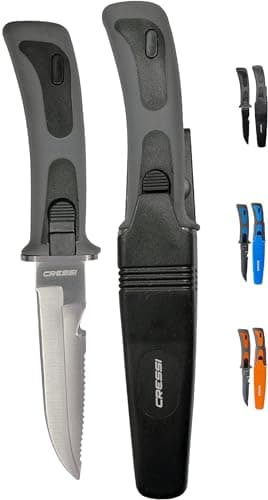 Cressi Unisex Adulto Coltello Professionale Subacqueo per Immersioni e Apnea, Acciaio, Nero/Grigio Lama Silver, 23.5 cm