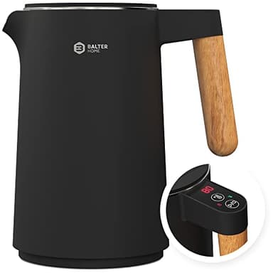 BALTER Bollitore elettrico temperatura regolabile, Acciaio Inox, 45 °C - 100 °C, kettle, doppia parete, senza BPA, 1,5 l, 2200 W, nero