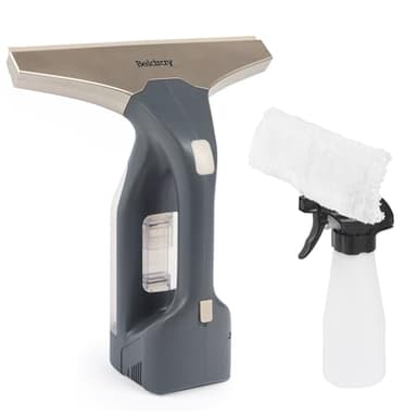 Beldray Cordless Window Vacuum + – Portatile e ricaricabile, pulizia di specchi e vetri, serbatoio dell'acqua rimovibile da 100 ml, include flacone spray e tampone per salviette, titanio, BEL01985VDE