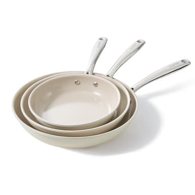 Redchef Set 3 Padelle Ceramica Antiaderente: 20/24/28 cm, Alluminio con Rivestimento Antiaderente, Adatta per Induzione e Tutti i Piani Cottura, Senza PTFE/PFAS/PFOA, Adatta al Forno, Beige