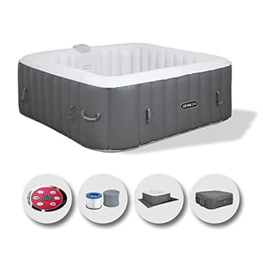EASE.ZONE Spa idromassaggio Gonfiabile Quadrata Riscaldata 4 Persone 145x145x65cm Pompa Super Silenziosa Integrata, Grey