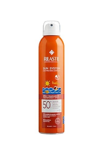 Rilastil Sun System Baby Transparent Spray SPF50+, Spray Corpo Bambini Trasparente, Pelli Delicate, Resistente all' Acqua, Senza Profumo, 200 ml