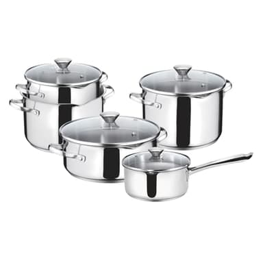 Lagostina Smart Set di Pentole Induzione, Gas e Forno in Acciaio Inox 18/10, 9 Pezzi, Fondo Lagoseal Plus Triplo Strato, Batteria di Pentole con 4 Casseruole, Pentola 2 Maniglie, 4 Coperchi