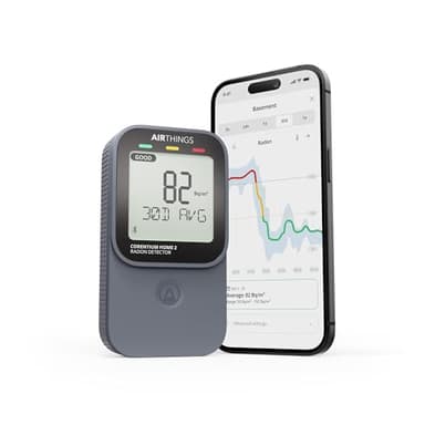 Airthings 325 Corentium Home 2 - Rilevatore di radon digitale intelligente/Portatile e facile da usare con connettività Bluetooth e sensori aggiuntivi di umidità e temperatura