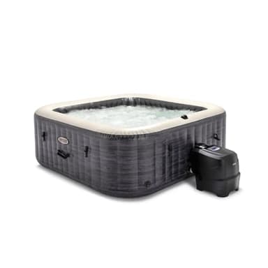 Intex 28452NP - Idromassaggio Gonfiabile Quadrato PureSpa Greystone Deluxe, 6 Posti, 170 Getti, PVC, Grigio, 196x196x71 cm