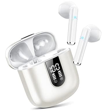 Jesebang Cuffie Bluetooth, Auricolari 5.4 con Stereo HiFi Immersivo, Auricolare con 4 HD Mic, Mini Cuffiette Bluetooth IP7 Impermeabili, Cuffie Senza Fili per iphone/samsung,LED, 30 Ore, Bianco(2026)