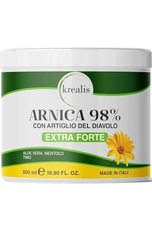 KREALIS 500ml Arnica per Cavalli Uso Umano 98% Extra Forte, Arnica Gel Forte Potenziata con Artiglio del Diavolo Forte, Crema Arnica Massaggio a Muscoli e Articolazioni Azione Intensa, Made in Italy