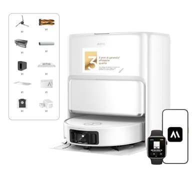 Mova Z60 Ultra Roller Standalone Robot Aspirapolvere, 26000 Pa, Lavaggio HydroForce, Tecnologia MaxiReach e AutoShield, Radar Sollevabile FlexScope, Triplo Meccanismo Antigroviglio