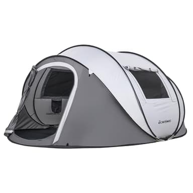 EchoSmile Tenda da Campeggio Istantanea Pop Up 4-6 Posti, Tenda Familiare Ultraleggera Portatile, Antivento e Impermeabile per Picnic, Trekking e Attività All'aperto, Bianco Grigio