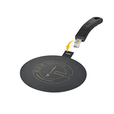 Adattatore a induzione ComwithSafe da 24 cm con maniglia isolante rimovibile, non cambia colore dopo l'uso, piastra di distribuzione del calore con rivestimento nero per alte temperature, disco relè