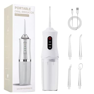 Idropulsore Dentale Portatile Idrogetto per Pulizia Denti Tartaro Irrigatore Orale, Water Flosser con 4 Düsen 1 Ladekabel