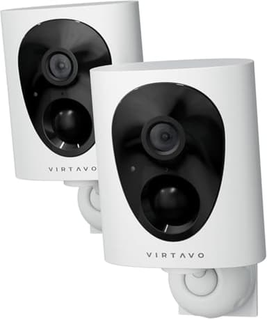 VIRTAVO 2K Telecamera WiFi Esterno/Interno Senza Fili a Batteria, Visione Notturna a Colori Starlight, Videocamera Allarme, Rilevamento PIR, Audio Bidirezionale, VF1-2Pezzi