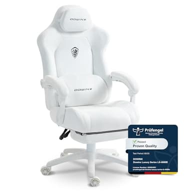 Dowinx Sedia da gaming, ergonomica, con cuscino lombare massaggiante, poggiatesta regolabile in altezza, cuscino ispessito, poggiapiedi allungabile, braccioli regolabili, velluto in microfibra