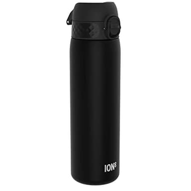 Ion8 Borraccia a Prova di Perdite, 500ml, Facile da Aprire, Serratura Sicura, Lavabile in Lavastoviglie, Senza BPA, Maniglia per il Trasporto, Adatta a Portabicchieri, Facile Pulizia, Nero