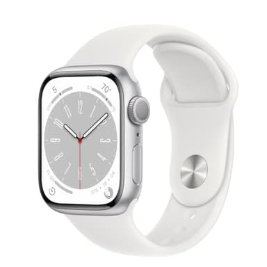 Apple Watch Series 8 (GPS, 45MM) - Case Argento in Alluminio con Cinturino Sport Bianco (Ricondizionato)