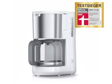 Braun Household PurShine KF 1500 WH - Macchina da caffè con filtro in vetro per fino a 10 tazze, sistema OptiBrew, spegnimento automatico, 1000 Watt, bianco, KF1500WH