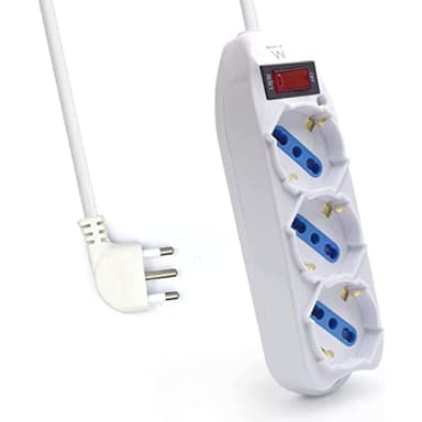Multipresa a 3 Posti, Ciabatta Elettrica con 3 Prese Schuko/Tedesche e Italiane 10A/16A - Spina Italiana 10A - Potenza 250V/2500W - Cavo da 1,5 Metri, Prese Angolate a 45°