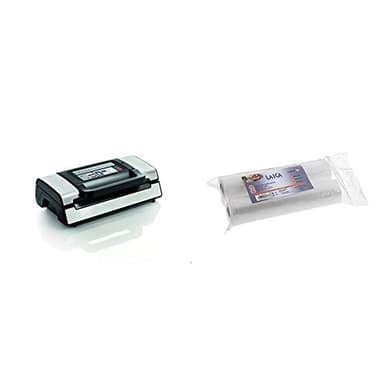 Laica VT3120 Macchina Sottovuoto per Alimenti, Automatica, Doppia Pompa, Acciaio, 20L/min & VT3509 Confezione da 2 Rotoli Sottovuoto per Alimenti, Formato 28 x 600 cm