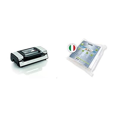 Laica VT3120 Macchina Sottovuoto per Alimenti Automatica Doppia Pompa Acciaio 20L/min Larghezza massima sacchetti 30 cm 20.6x40x12cm + 4 Rotoli per sottovuoto per Alimenti 20x600 cm PA/PE Trasparente