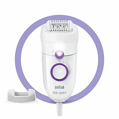 Braun Silk-épil 5, Depilatore Donna, Epilatore Elettrico Donna Adatto ai Contorni Difficili, con Impostazione della Velocità, Epilazione confortevole, Idea Regalo, 5-505 Bianco e Viola