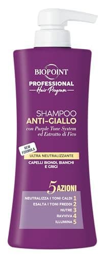 Biopoint Professional Hair Program - Shampoo Antigiallo per Capelli Biondi, Bianchi, Grigi con Bio-Peptide Complex, Ravviva la Luminosità, Ristruttura e Idrata, Neutralizza i Toni Caldi, 350ml