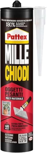 Pattex Mille Chiodi Oggetti Pesanti, forte adesivo di montaggio, colla forte per interni e esterni, adesivo sigillante resistente ad acqua e raggi UV, bianco, 1x460g cartuccia
