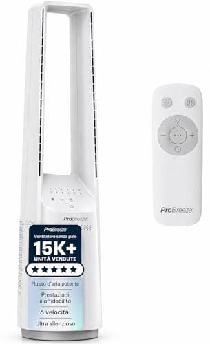 Pro Breeze OmniAir Ventilatore a torre silenzioso senza pale da 101 cm con 6 velocità e telecomando – Oscillazione a 60º, 5 modalità, timer – Ventilatore grande e portatile per la casa e l’ufficio