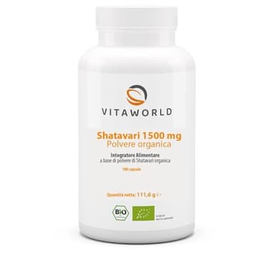 Vita World Shatavari 500 mg Biologico Asparago Indiano 180 Capsule Vegano/Vegetariano Made in Germany