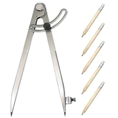 COEWUR 200 mm Compasso Professionale per Falegname Regolabili Compasso con Matita Divisore Bussola Disegno di Carpenteria Strumento per Divisori di Linea Rotante in Pelle DIY