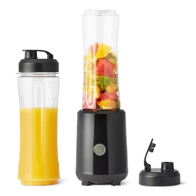 Amazon Basics - Frullatore Portatile per Smoothie con 2 Bicchieri da Viaggio, 600mL, 300W, Nero