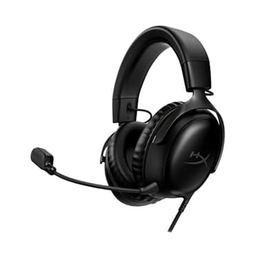 HyperX Cloud III, Cuffie da Gaming, Connessione Cablata a 3,5 mm, Controlli Audio Integrati, Telaio in Alluminio, Cuscinetti in Memory Foam Rivestiti in Similpelle, Adatto per PS4, Xbox e PC, Nero