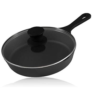 BBQ-Toro Padella in ghisa con coperchio in vetro (Ø 19 cm) | Padella in ghisa, padella con coperchio, padella per bistecca
