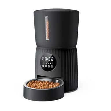 Distributore Automatico Cibo Gatti, Faroro 4L Dispenser Crocchette Gatto con 1-6 Pasti Al Giorno, Porzioni Regolabili, Voce 10s, Alimentazione Lenta (Nero)