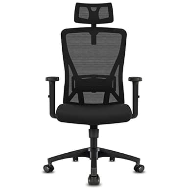 Durrafy Sedia da Ufficio Ergonomica, Poggiatesta & Supporto Lombare Regolabili, Rete Traspirante, 120° Inclinazione（Non bloccabile）, 360° Girevole, 150kg Carico, Nero