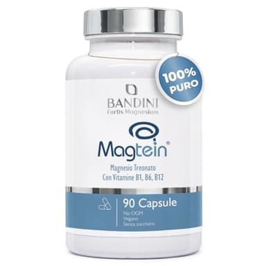 Bandini® Magnesio L-Treonato Magtein® | 2000mg per Dose con Vitamine B1 B6 e B12 | 90 Capsule Vegane | Formula Avanzata per Energia, Memoria e Sistema Nervoso | Alta Qualità | Prodotto in Italia