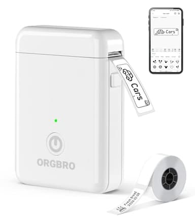 ORGBRO X1 Etichettatrice Termica Portatile Bluetooth - Mini Stampante per Etichette Adesive Senza Inchiostro/Cartucce con 1 Rotolo Incluso, Compatibile con iOS/Android per Casa, Ufficio (Bianco)