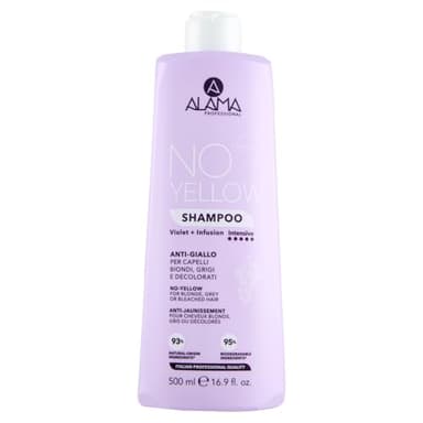 A ALAMA Professional, No-Yellow Shampoo Antigiallo e Antiriflesso per Capelli Biondi, Grigi e Decolorati con Proteine della Seta, Estratto di Vinaccia e Pigmento Viola, 500 ml