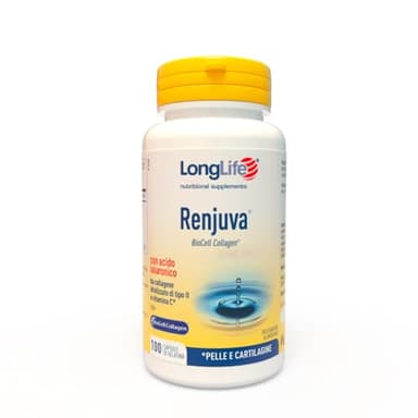 LongLife® Renjuva | Collagene idrolizzato II | Acido ialuronico | Con vitamina C e condroitina solfato | Benessere articolare e cutaneo | Fino a 50 giorni di trattamento | Senza glutine