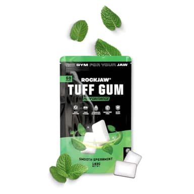ROCKJAW® Tuff Gum Performance | Gomma da masticare per l'allenamento della mascella | 40mg di caffeina | 40mg di taurina | Vitamine del gruppo B | Senza aspartame, senza zucchero | 1350mg di xilitolo