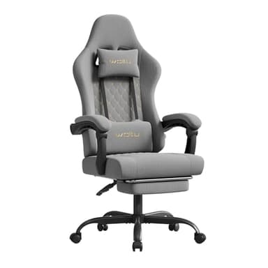 WOLTU Sedia Gaming con Massaggio, Sedia da Ufficio Ergonomica Girevole Ampia Imbottita per Computer con Cuscino Lombare Massaggiante, Carico 150 Kg, Tessuto a rete, Grigio+Giallo