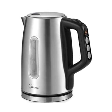 Midea 1,7 Litri Bollitore Elettrico Temperatura Regolabile, 5 Livelli di Temperatura, Acciaio Inox, Kettle 2200 W con Finestra di Visualizzazione, Funzione di Mantenimento in Caldo, Base a 360°