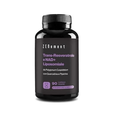 Trans-Resveratrolo & NAD+ Liposomiale, con Quercetina e Piperina, 580 mg per Capsula, 90 Capsule - Anti-Invecchiamento e Attivatore delle Sirtuine - Zenement